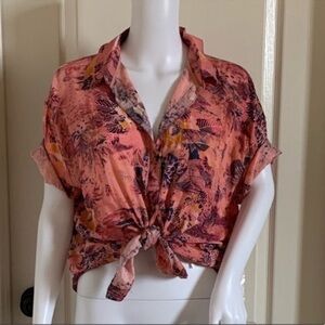 Free People Coral Combo Share Good Vibes Print Women's Shirt